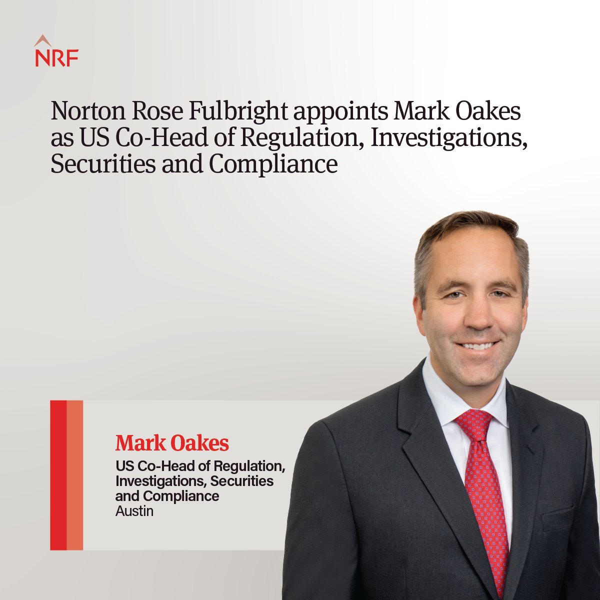 We’re pleased to announce that Austin partner Mark Oakes has been appointed as our firm’s US Co-Head of Regulation, Investigations, Securities and Compliance. ow.ly/AWml50RHrCX