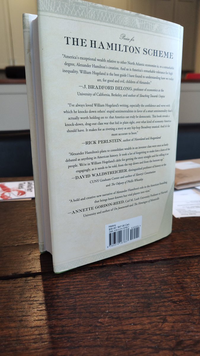 Finally getting to see the generous blurbs on an actual hardcover, beautifully produced by @fsgbooks. Thanks very much to @delong, @rickperlstein, @DWaldstreicher, and @agordonreed.