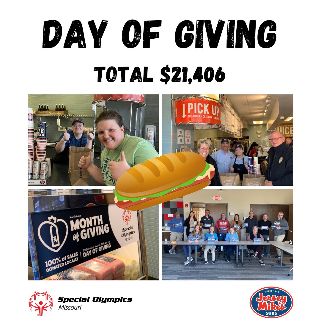 🎉 Huge thanks to everyone who supported our Jersey Mike's fundraiser in April! We raised an amazing $21,406! Your generosity helps us provide vital sports programs for our athletes. Thank you! 🙏❤️ #ThankYou #FundraiserSuccess #SOMO