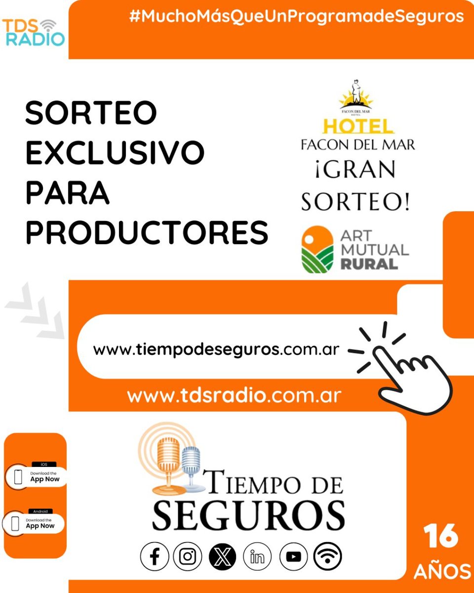 tiempodeseguros's tweet photo. ⚠️¡Atención PAS👉Los amigos de ART Mutual Rural, una estadía base doble con desayuno, en el Hotel Facón del Mar (Mar del Plata) o el Facón Grande (CABA), en fecha a elección del ganador/a. 🔜Baseshttps:/https://t.co/DzyGQKhi5M
🟠Sortea 31/5 https://t.co/piHASPlP4x