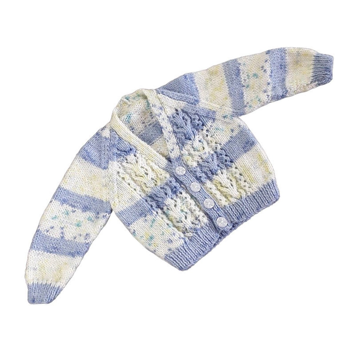 Wrap your little one in this cozy hand-knitted cardigan in blue and cream! Ideal for 6-12 months old. Available now on #Etsy! knittingtopia.etsy.com/listing/171282… #knittingtopia #knittedbabyclothes #handknits #MHHSBD #craftbizparty