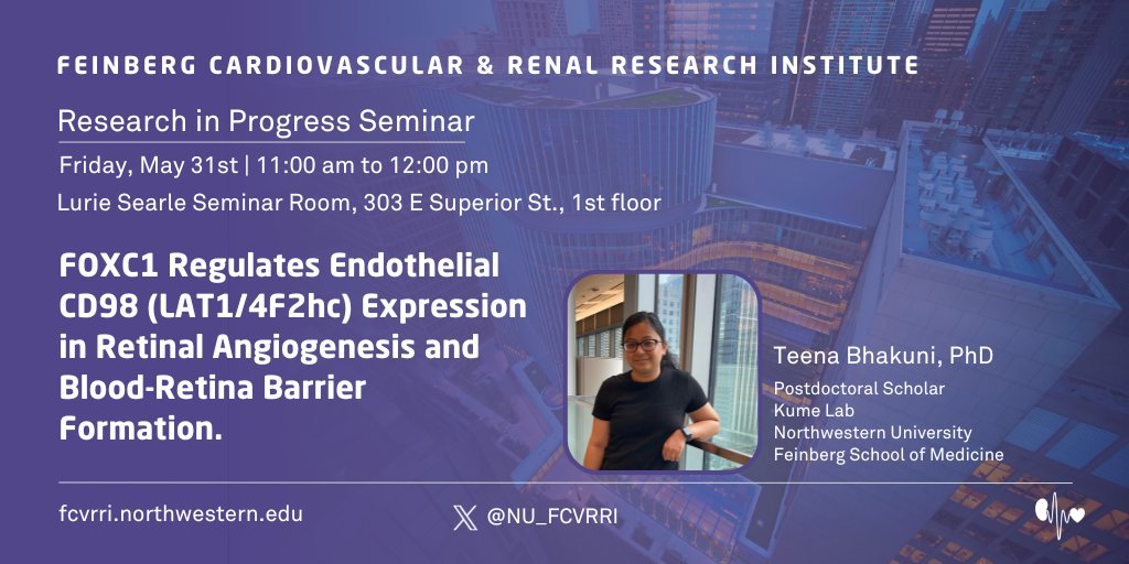 🗓️Research in Progress Seminar on May 31st

Join us on May 31st in the Lurie Searle Seminar Room for a Research in Progress Seminar featuring Post-Doc Scholar Teena Bhakuni, PhD, from the Kume Lab. 

We hope to see you there!