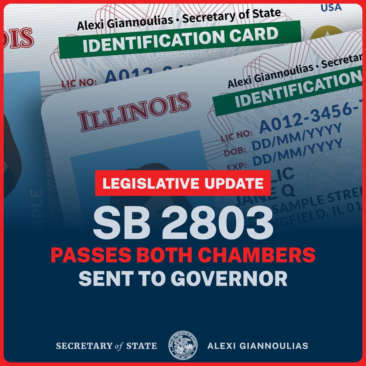 🚨 LEGISLATIVE UPDATE: The ID Card Accessibility Measure – or Senate Bill 2803 – has PASSED BOTH CHAMBERS and will be sent to the governor! Proposed legislation expands efforts to provide government issued ID cards at no cost to individuals being released from custody.