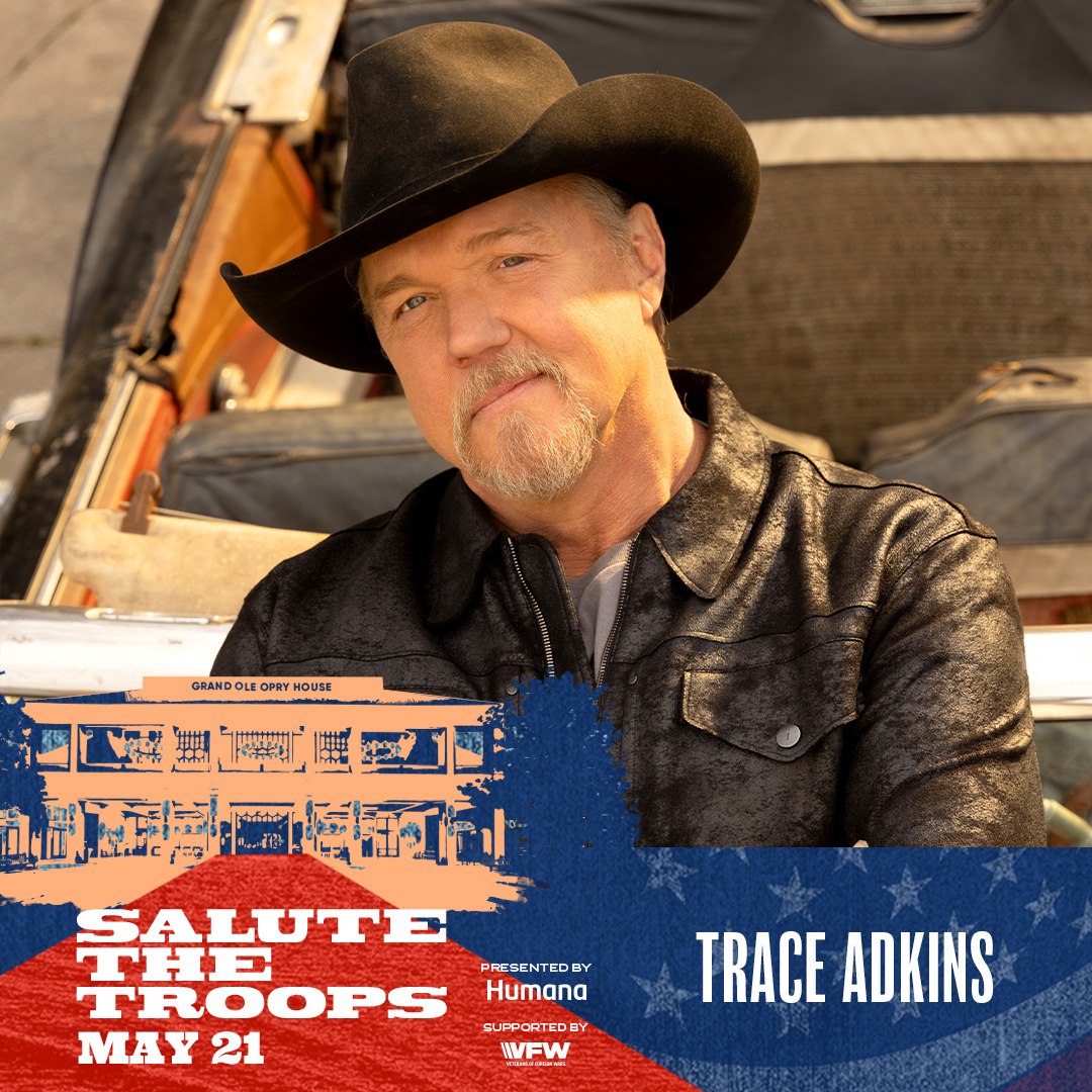 This Tuesday night, Trace will perform at the Grand Ole @opry Salute The Troops show. Tickets are available now. Go to Opry.com for more info on how to go in person OR tune in from home on @wsmradio here: wsmradio.com/listen-live/