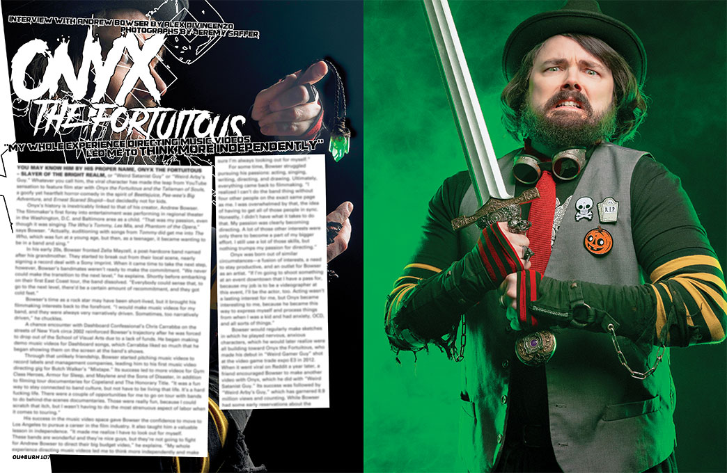 Onyx the Fortuitous aka @andrewbowser in issue 107 where we dive into how his journey through music lead him to his incredible new film Onyx the Fortuitous and the Talisman of Souls. Issue 107 on shelves and at store.outburn.com . . ✍️ @brokehorrorfan 📸 @jeremysaffer