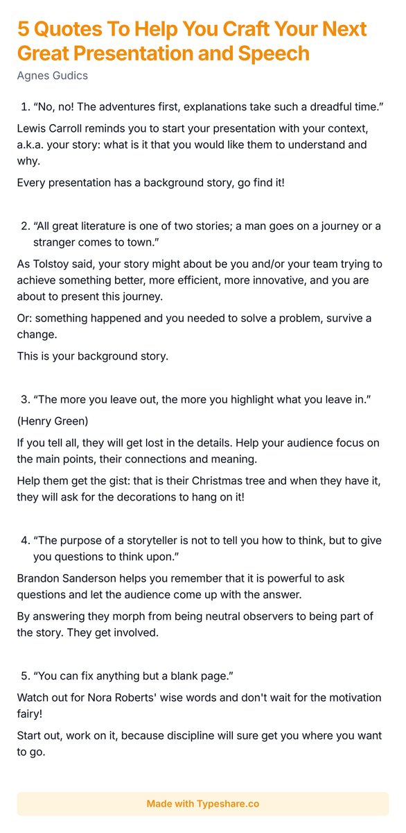 AgnesGudics's tweet photo. 5 Quotes To Help You Craft Your Next Great Presentation and Speech https://t.co/S08QIjEliN