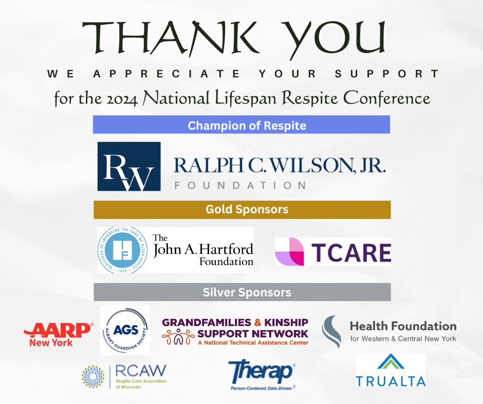 We're looking forward to thanking our generous sponsors in person next week at the National Lifespan Respite Conference!