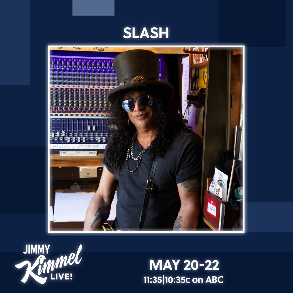 Watch Slash live on @JimmyKimmelLive perform songs from the new album, Orgy of the Damned, with Cleto & The Cletones May 20-22 only on ABC! #slashnews