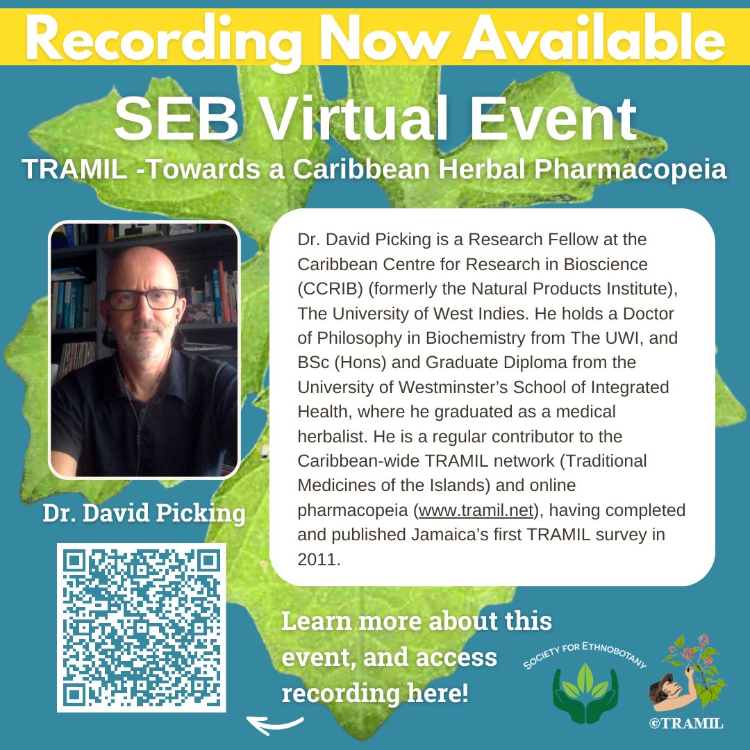 Want to learn more about the Caribbean-wide TRAMIL network, but missed today's free SEB virtual event? You are in luck, the recording is NOW AVAILABLE!

To learn more about this event, and to access the recording visit: ethnobotany.org/home/education…

#SEBevents #SEBmembers #TRAMIL