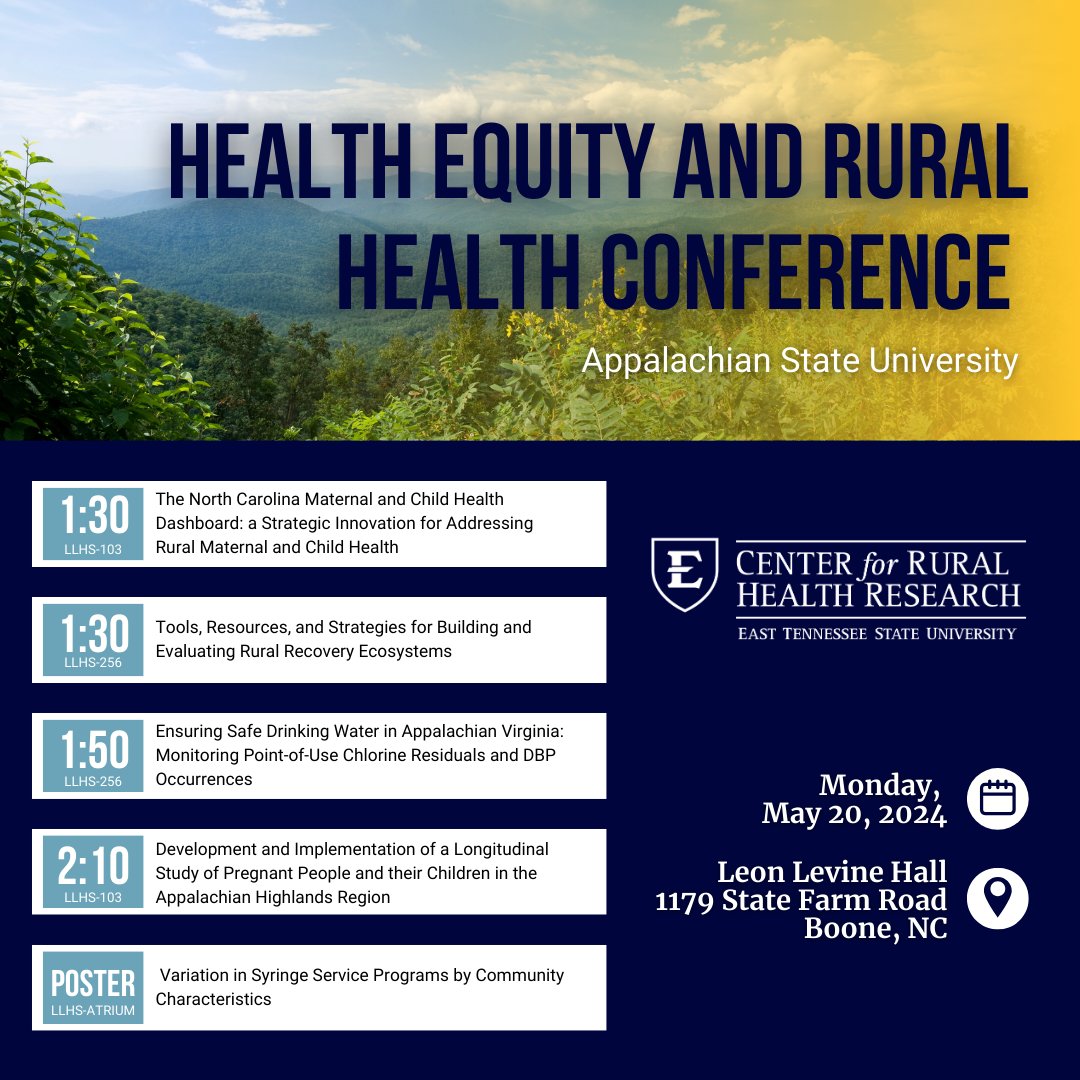 Join us next week at the Health Equity and Rural Health Conference at Appalachian State University! #RuralHealth