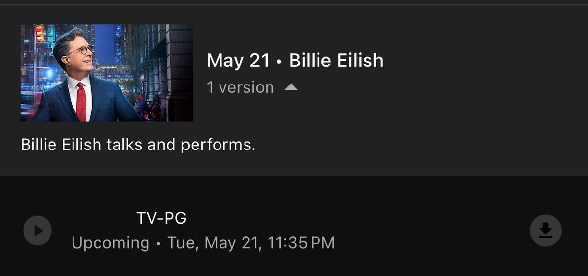 Billie has been confirmed as a guest on Stephen Colbert for May 21st.

— “Billie Eilish talks and performs.”