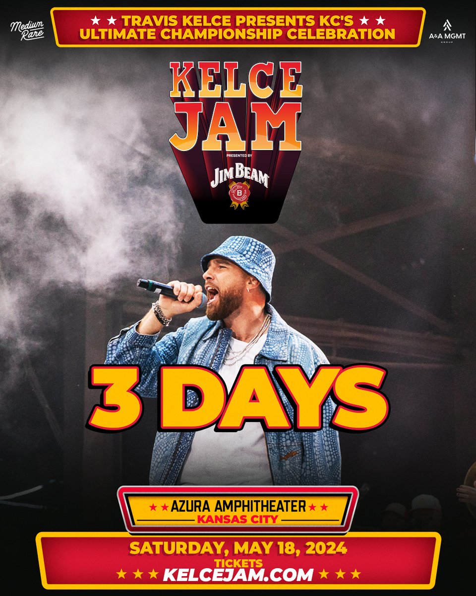 It’s all happening THIS Saturday! Kelce Jam Presented by @JimBeam is right around the corner, and we’re gearing up for the most memorable night of the year. 🍺🏈🏆⚡️🔊 Tickets are 95% SOLD OUT - get yours now at KelceJam.com!