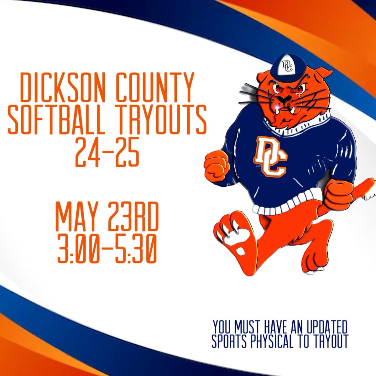 *TRYOUT INFO*

The DCHS softball team will hold tryouts for the upcoming 24-25 season on May 23rd from 3:00-5:30. All players must have an updated physical before trying out.