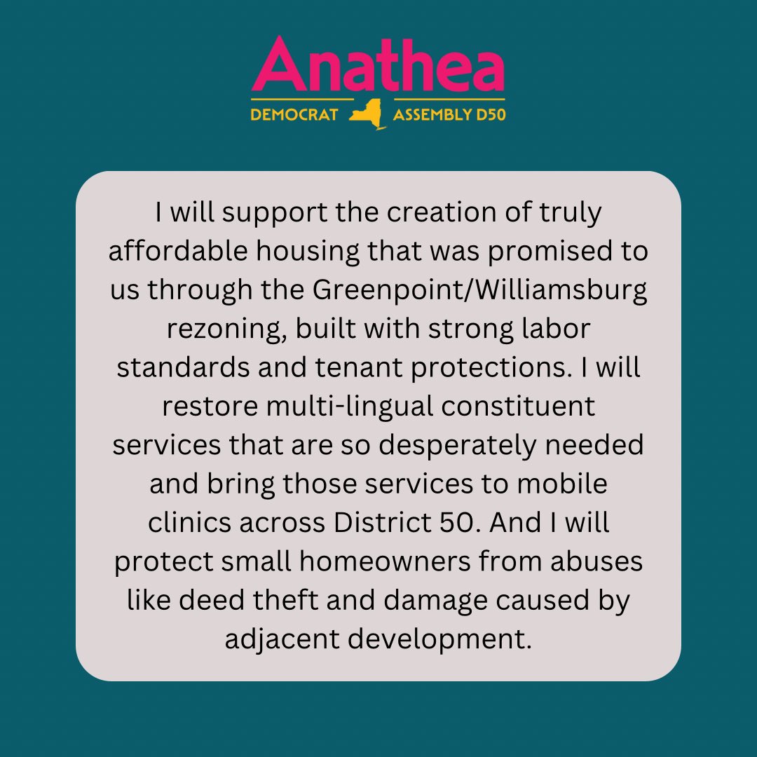 We need a multifaceted all-government approach to housing, not a one-size-fits-all solution.

I will support the creation of truly affordable housing that was promised to us through the Greenpoint/ Williamsburg rezoning, built with strong labor standards and tenant protections. I