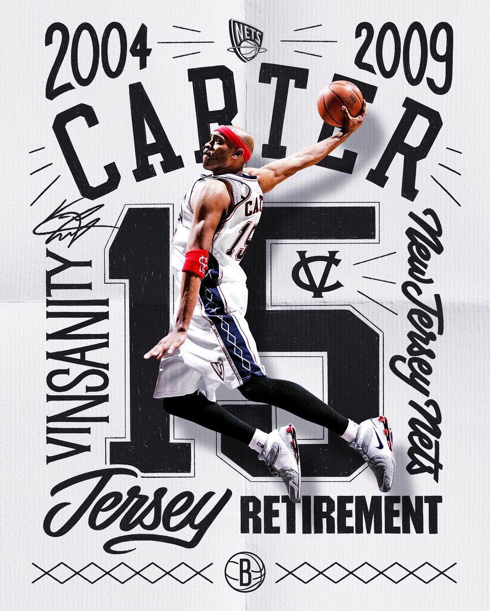 Love this! Vince Carter brought so much joy to Nets fans during his tenure here. 🖤🤍🏀 #NetsWorld #NBA #HallOfFamers #RetiredNumbers #VinceCarter #Vinsanity #HalfManHalfAmazing #NewJerseyNets