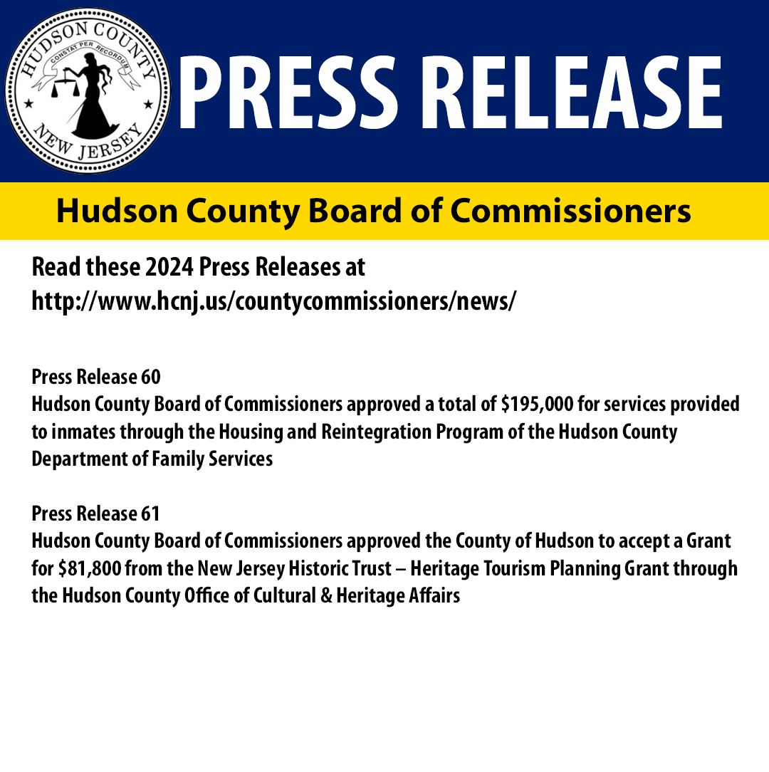 New Press Releases via the Hudson County board of commissioners are now available! Catch up on our website.

hcnj.us/countycommissi…

#HudsonCounty #HCCommissioners #nj #pressrelease #NewsUpdate