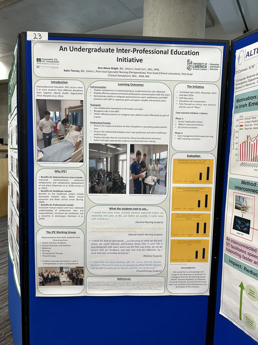 It was a privilege to present with @katietierney10 today at the Mid-West Research & Innovation Nursing & Midwifery conference. We presented on our work with #IPE 

Great to see such interesting & informative research that will all help to improve care outcomes! #WhyWeDoResearch