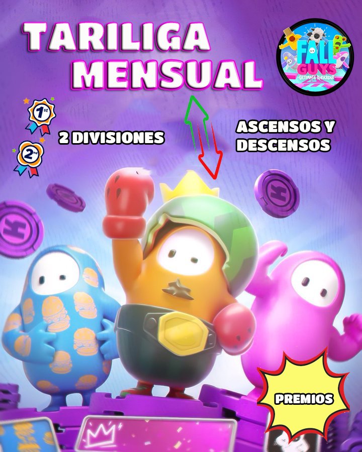 ✨ Liga mensual #FallGuys con nuevo formato mes de junio! Toda la info en mi discord: discord.gg/R6RQRSfuA4
Hay que inscribirse! You must be registered! 
Lunes y miércoles 22.00🇪🇸 en twitch.tv/tarifenyo✨