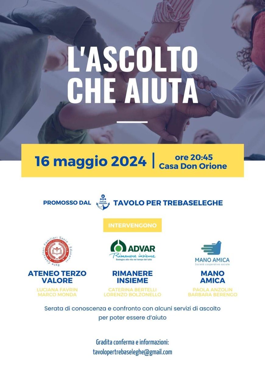 LBolzonello's tweet photo. Domani sera insieme a Caterina Bertelli saremo a #Trebaseleghe per presentare Rimanere Insieme, il servizio di Advar, gratuito e aperto a tutti, dedicato all'elaborazione del lutto. Vi aspettiamo! https://t.co/FZjZPjLRS4