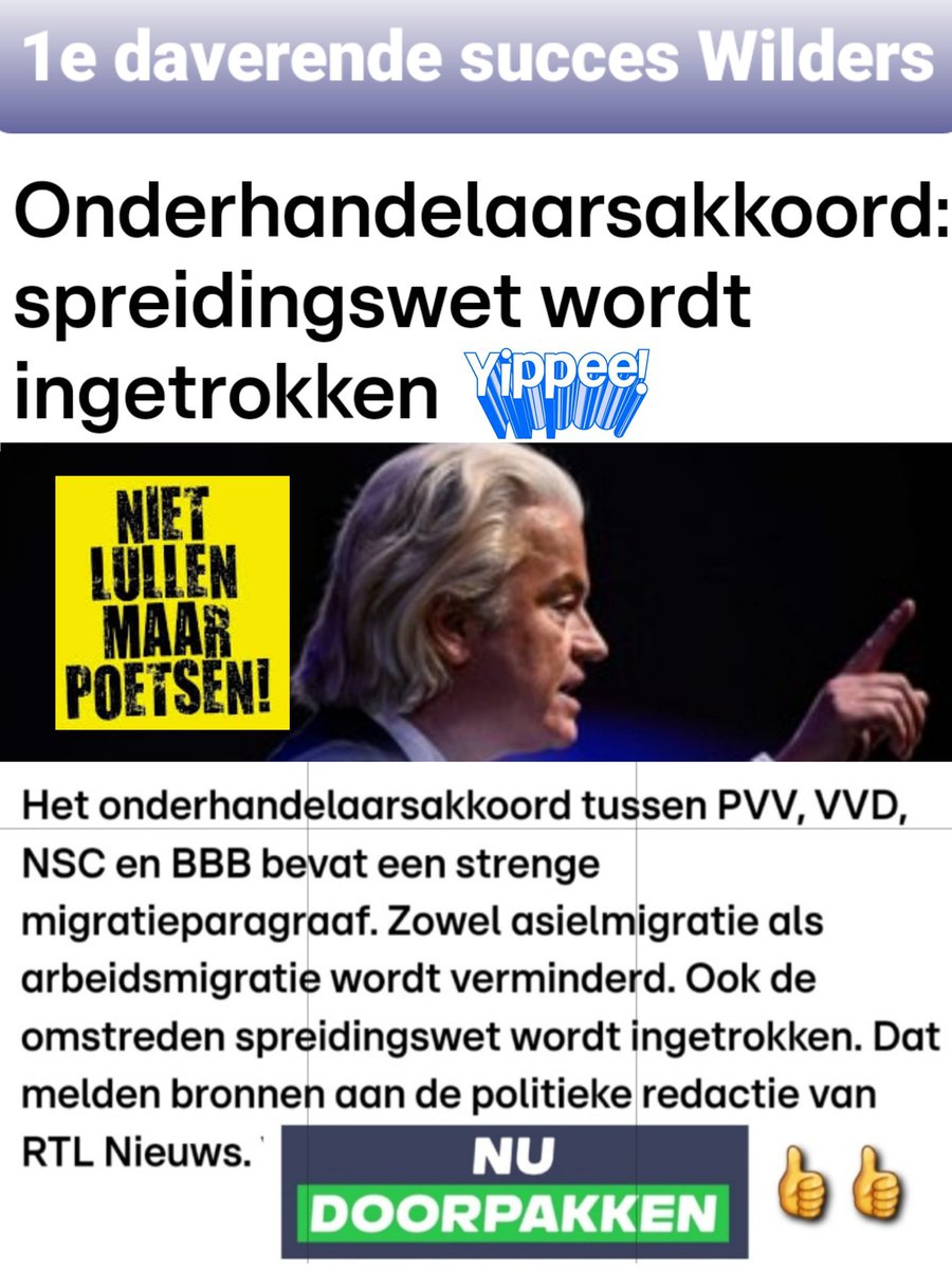 #formatie #regeerakkoord 1e succes voor #PVV stemmer: #Asielindustrie aangepakt. #spreidingswet door #Wilders afgeschaft! #vandaaginside #op1 #Renze #nieuwsuur