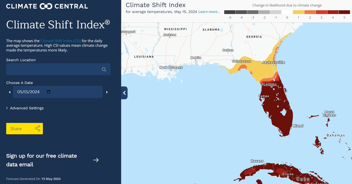 Climate change made this current FL (and Cuba) heat more likely. #ClimateShiftIndex csi.climatecentral.org/csi-contour-ma…