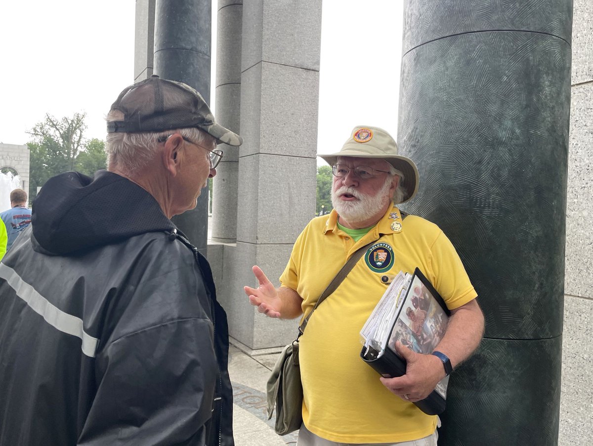 Today, National Park Service volunteers and staff - including NPS Director Chuck Sams - welcomed a Honor Flight veterans group - including former NPS Director Jim Ridenour - visiting the World War II Memorial. It's always a privilege to see our amazing veterans on the Mall.