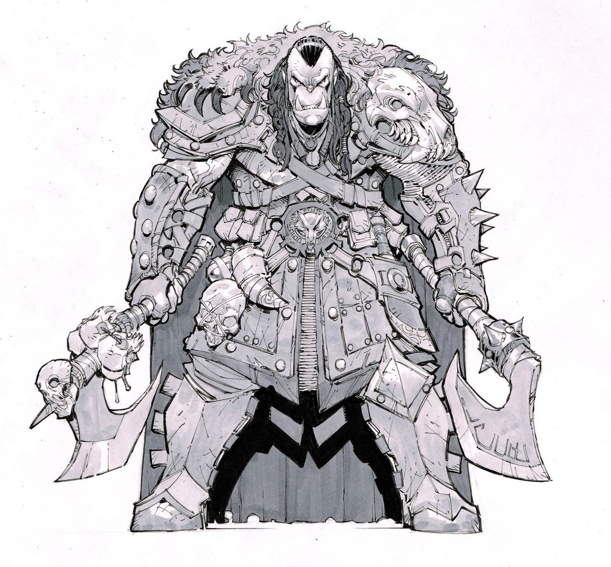 Old sketch of an orc done for Black Crow miniatures (ended up redrawing it later) #dnd