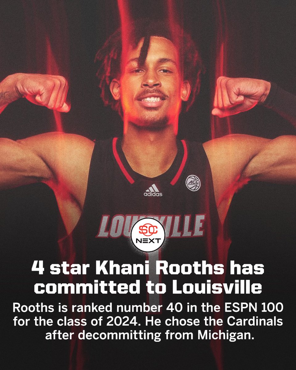 4⭐️ Khani Rooths (no. 40 ESPN 💯) has committed to Louisville‼️ #GoCards @Khani_Rooths | @LouisvilleMBB