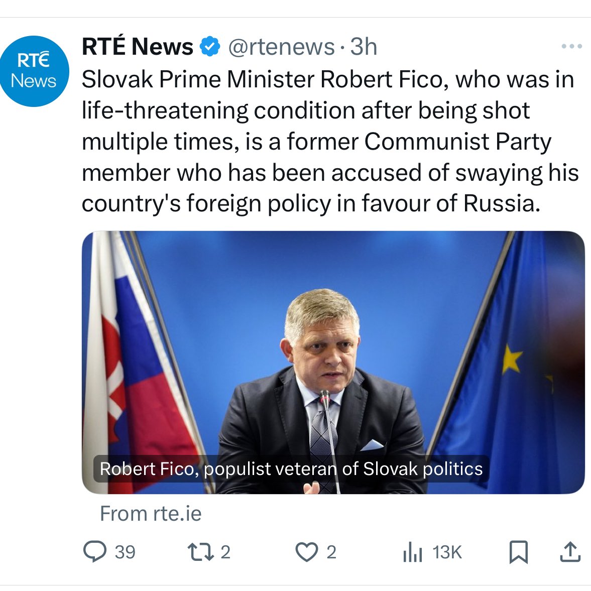 The subtext of RTE’s framing is disappointing: “Western political leader shot in attempted assassination had bad politics. We just thought you should know” - the prioritisation of this information is a form of particularly distasteful propaganda. RTE should do better.