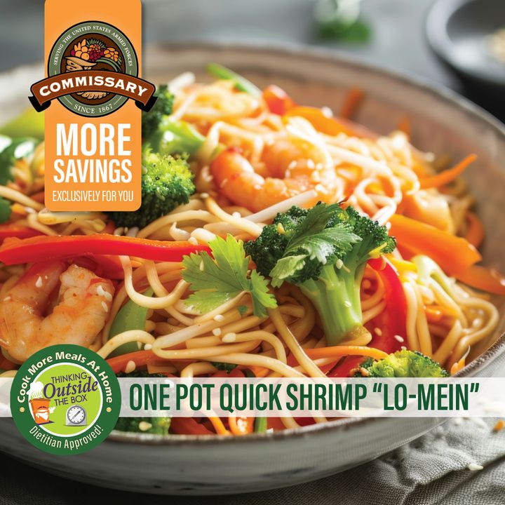 Looking for a quick and delicious meal idea? Dive into our Dietitian-approved One Pot Quick Shrimp Lo Mein recipe! Perfect for busy weeknights, this dish is packed with flavor and nutrients. shop.commissaries.com

#DietitianApproved #QuickRecipe #CommissarySavings #ShrimpLoMein