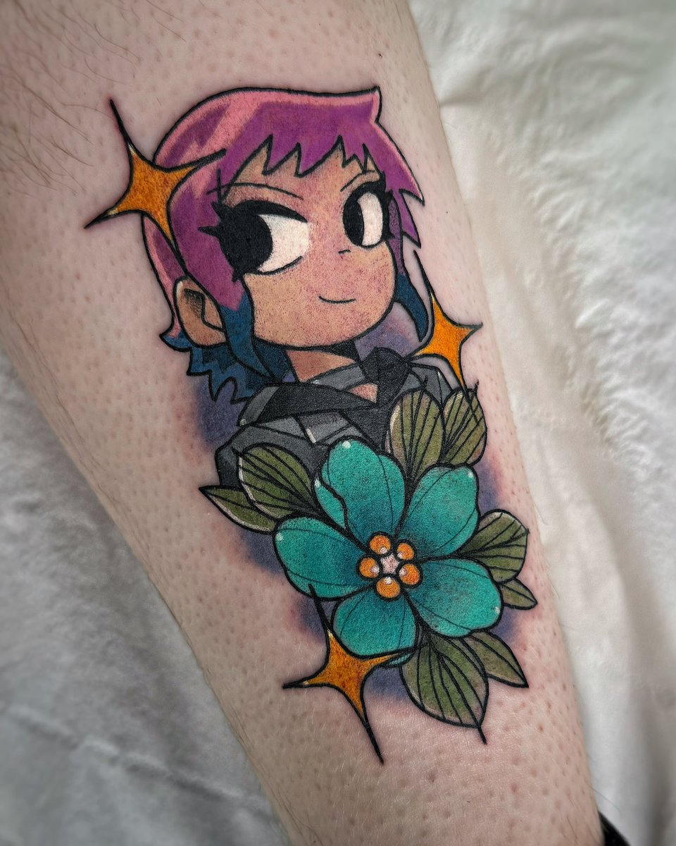 One from today! Will post on IG at some point. Have I ever said how much I love tattooing Scott Pilgrim pieces? Especially Ramona 💜