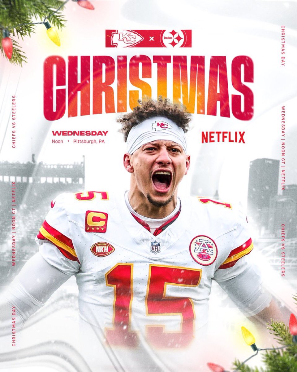 AdamSchefter's tweet photo. Chiefs announced they are playing Christmas Day in Pittsburgh vs. the Steelers on Netflix. https://t.co/8uh69asr5L