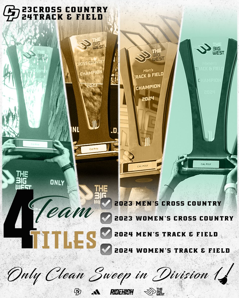 The ONE and ONLY 👏 Cal Poly is the only Division I program to sweep conference titles in men’s and women’s outdoor track & field and cross country this academic year! We are also the first school in Big West history to win all four titles in a single academic year!! #RideHigh🐎