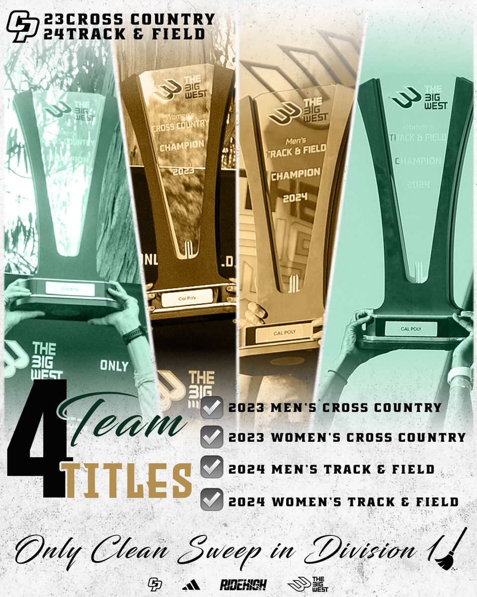 The ONE and ONLY 👏

Cal Poly is the only Division I program to sweep conference titles in men’s and women’s outdoor track &amp; field and cross country this academic year! We are also the first school in Big West history to win all four titles in a single academic year!! #RideHigh🐎