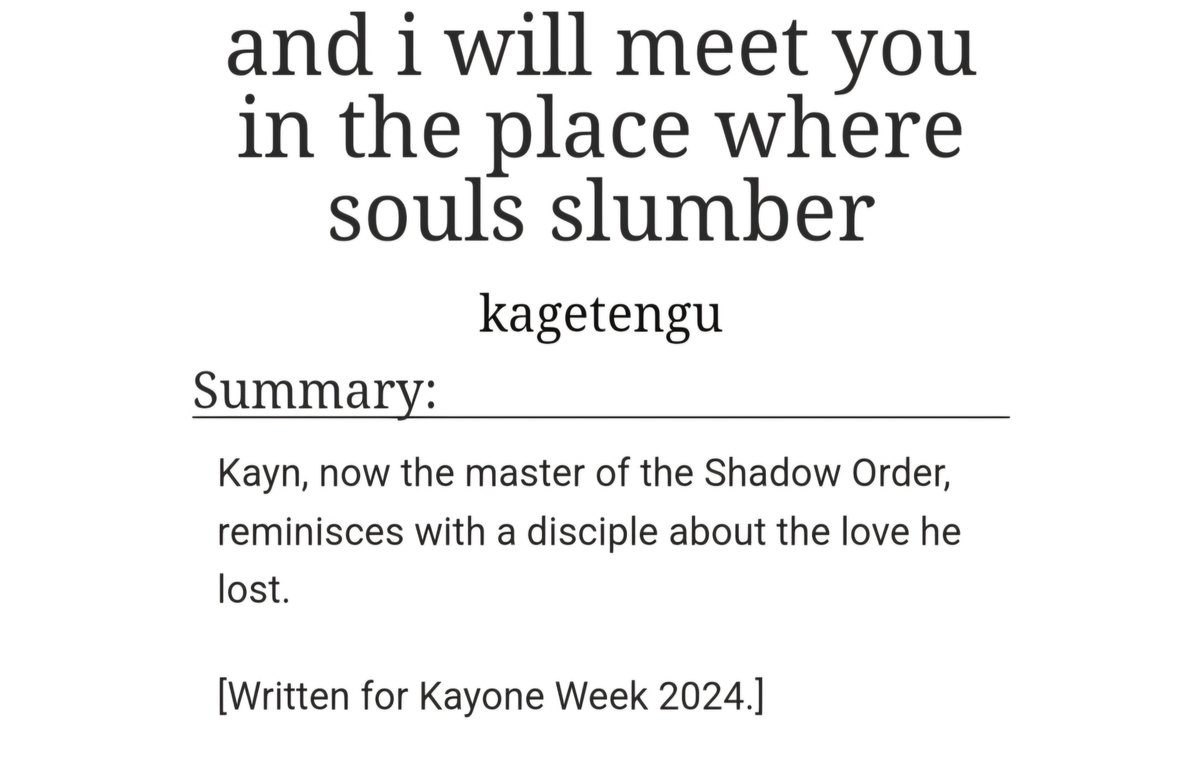 My contribution to #kayoneweek2024. I'm so sorry #kayone enjoyers. Have the angst. archiveofourown.org/works/55931233