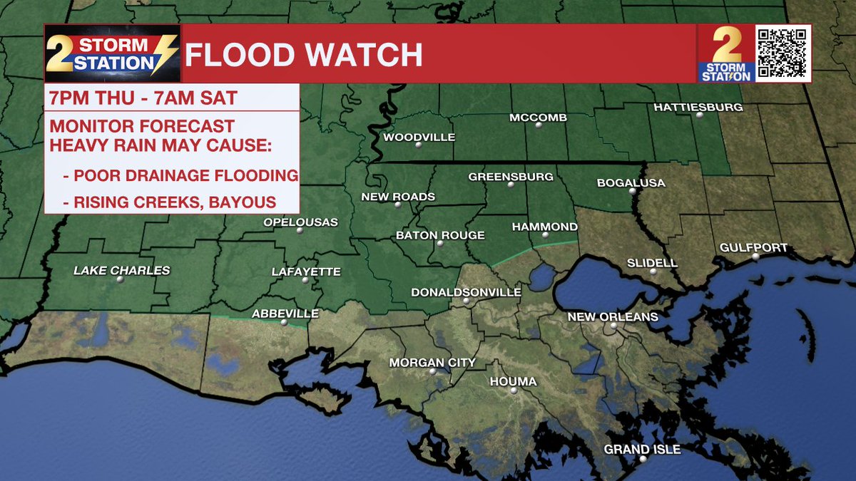 Multiple rounds of storms are possible as we close out the workweek, potentially bringing more rounds of heavy rain and strong storms.

A Flood Watch will go into effect on Thursday night: wbrz.com/news/a-flood-w…