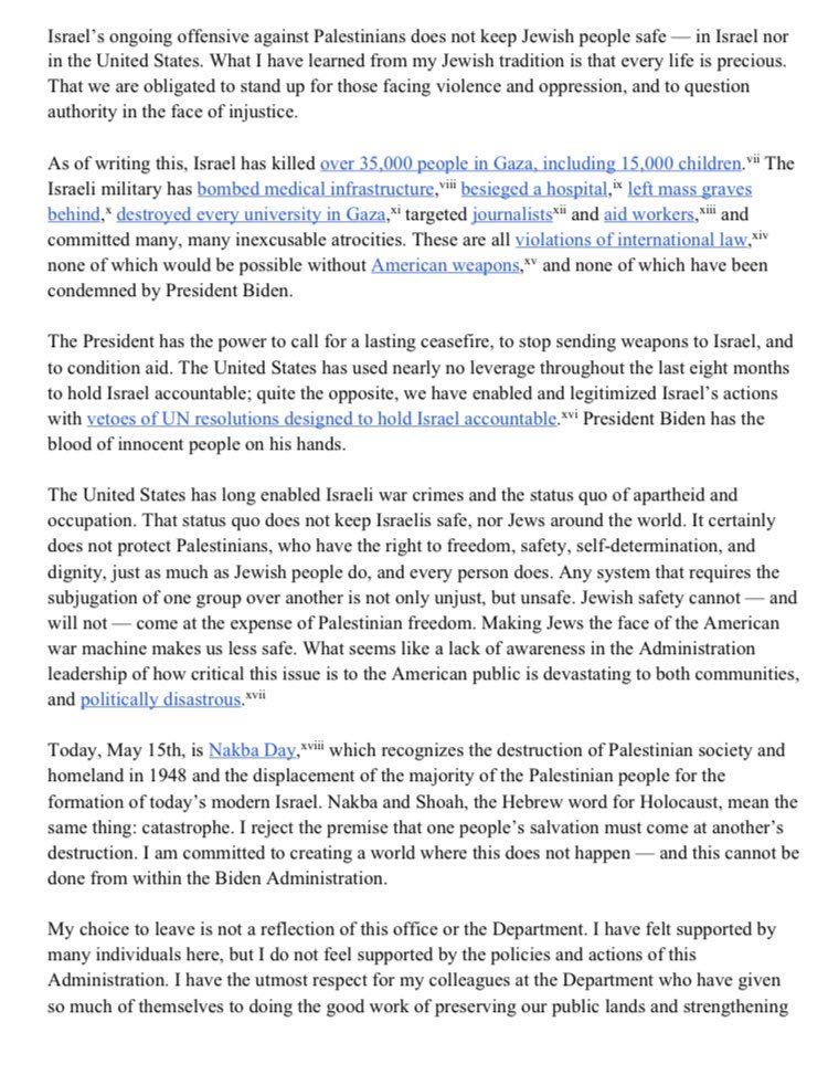 LGreenbergCall's tweet image. Today, I became the first Jewish-American political appointee to resign from the Biden-Harris administration over its policies in Gaza. Here is my resignation letter: