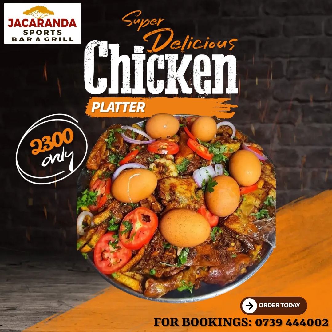 Have you tasted the new Special Platter “KUKU MUTUNGO”
Nakuru Town has gone viral with this new recipe taking over.
Order it today & enjoy the finest Nakuru has to offer for only 2,300/=

#specialplatter #kukuMutungo #jacarandasportsbar🔥