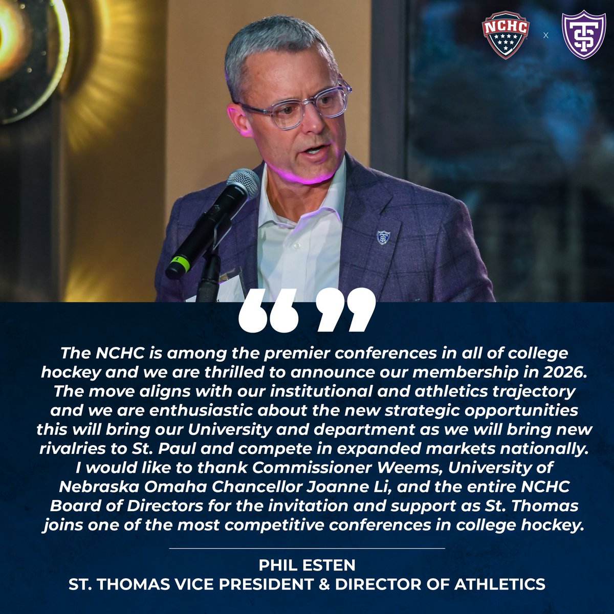 The NCHC (@thenchc) on Twitter photo Ready to become the πth member of #NCHChockey in 2026-27!
<a href="/pjesten/">Phil Esten</a> and <a href="/TommieMHockey/">St. Thomas Menβs Hockey</a> are excited to get to work π£οΈ
π°: bit.ly/NCHCaddsStThomβ¦
#NCHChockey x #RollToms Ready to become the πth member of #NCHChockey in 2026-27!
<a href="/pjesten/">Phil Esten</a> and <a href="/TommieMHockey/">St. Thomas Menβs Hockey</a> are excited to get to work π£οΈ
π°: bit.ly/NCHCaddsStThomβ¦
#NCHChockey x #RollToms