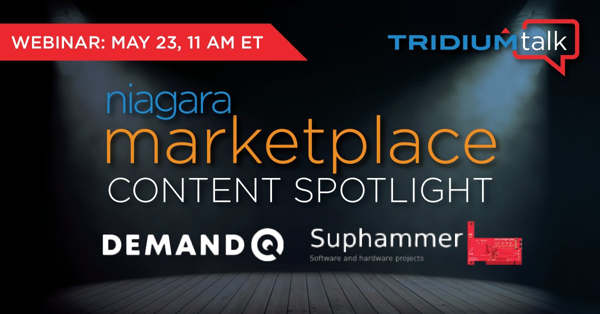 Register now for #TridiumTalk on May 23 at 11 AM ET! This session with spotlight Niagara Marketplace content from DemandQ and Suphammer. tridium.zoom.us/webinar/regist…