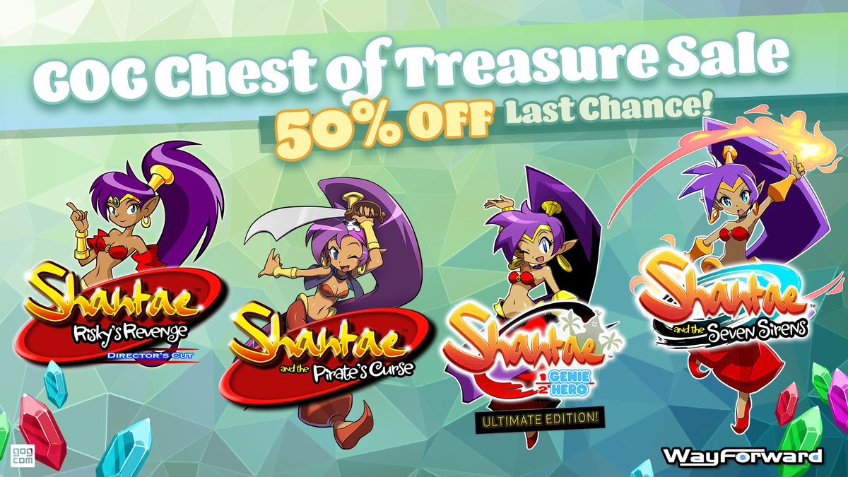 Claim yer booty while ye can! It's the last full day to save 50% on the Shantae series during @GOGcom's Chest of Treasure Sale! bit.ly/ShantaeSale_GOG