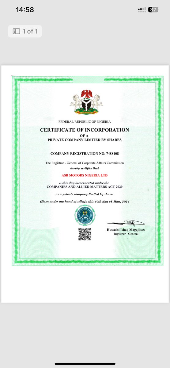 A FULLY REGISTERED COMPANY. ASB MOTORS NIGERIA LIMITED TO THE WORLD.