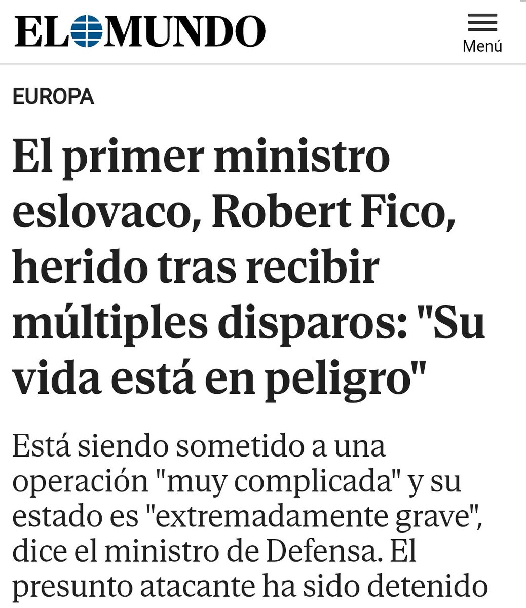 Robert Fico, el primer ministro Eslovaco: - Rechaza el acuerdo de la OMS sobre pandemias. - Está en contra de la ayuda a Ucrania. - Pide el fin de las sanciones contra Rusia. - Recibe (“lógicamente”) un disparo. Es peligroso oponerse a los globalistas. Son unos mafiosos.