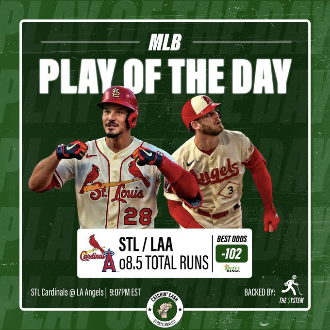 🌟 MLB PLAY OF THE DAY

⬆️ Cardinals / Angles Over 8.5
🎟️ -102 DK

🖥️ Projections backed by @__thesystem 

#GamblingX
