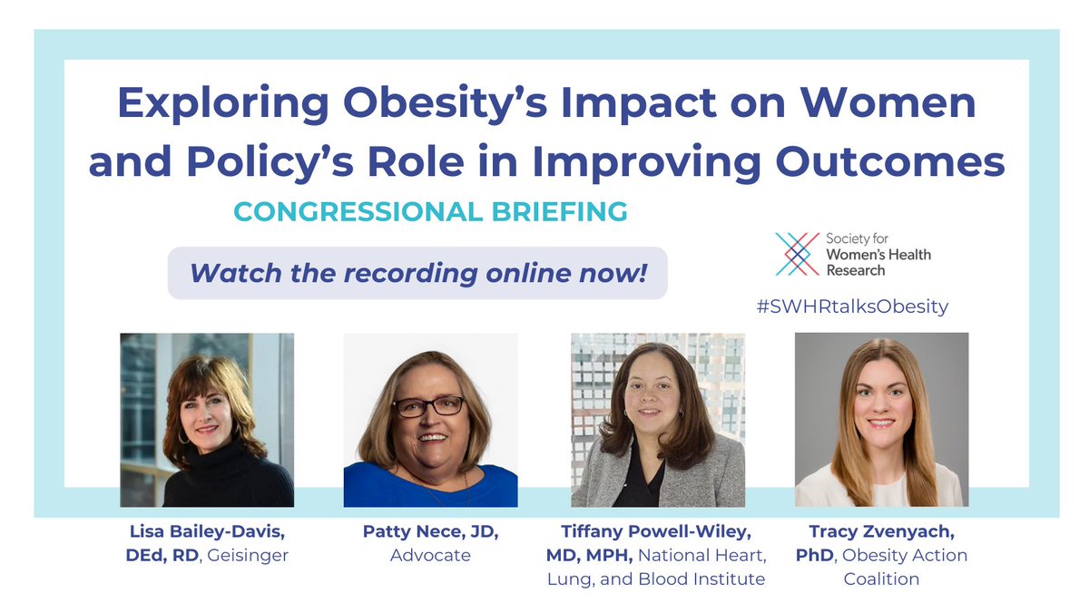 Did you miss our congressional briefing, 'Exploring Obesity’s Impact on Women' this #WomensHealthMonth?

Panelists spoke about the impact of obesity on women: ow.ly/YsHZ50RyUXa #SWHRtalksObesity @GeisingerHealth @ObesityAction @PowellWileyLab @nih_nhlbi @pattynece