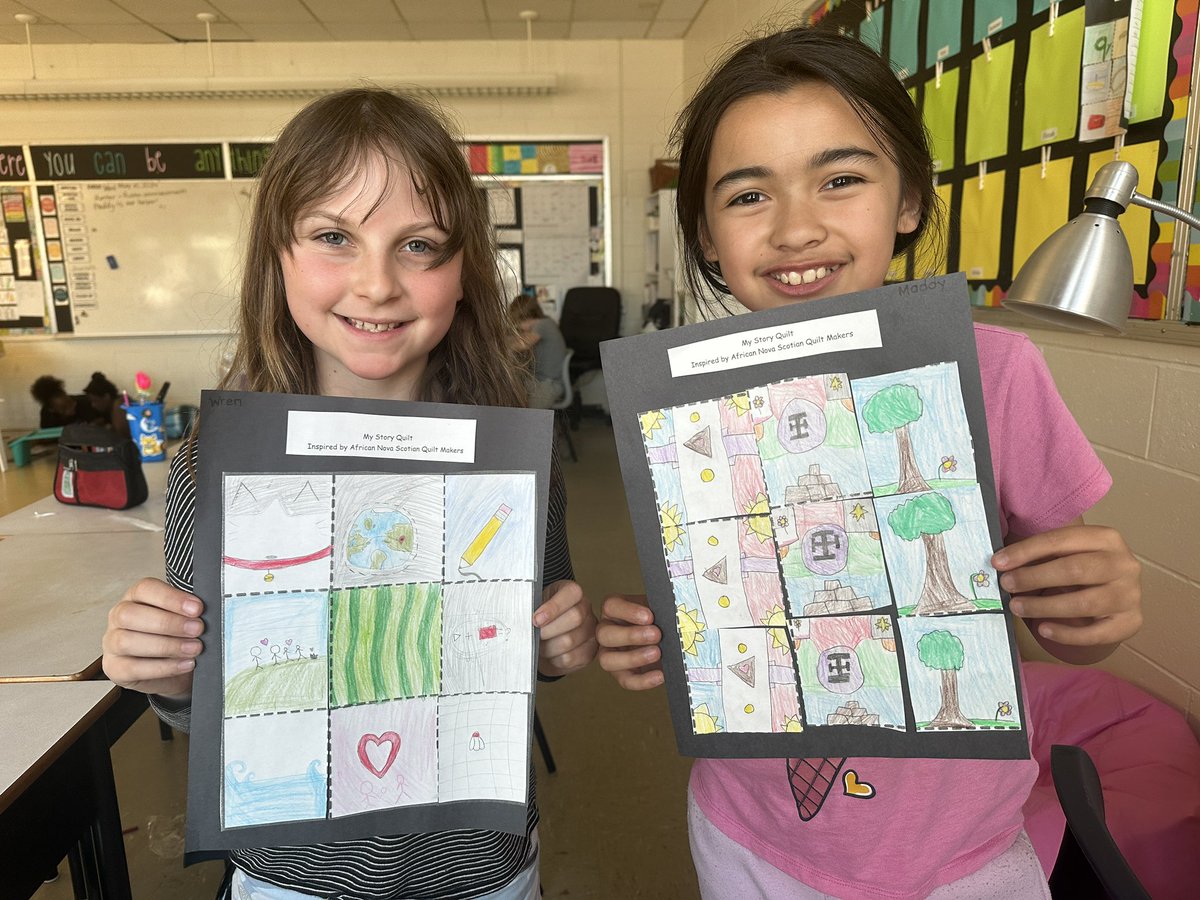 kelleyhadfield's tweet image. On #BlackExcellenceDay students studied the artwork of Letitia Fraser and learned about the history of African Nova Scotian quilt making. They also designed individual quilts that tell their own unique story. @HRCE_NS @AlderneyElem