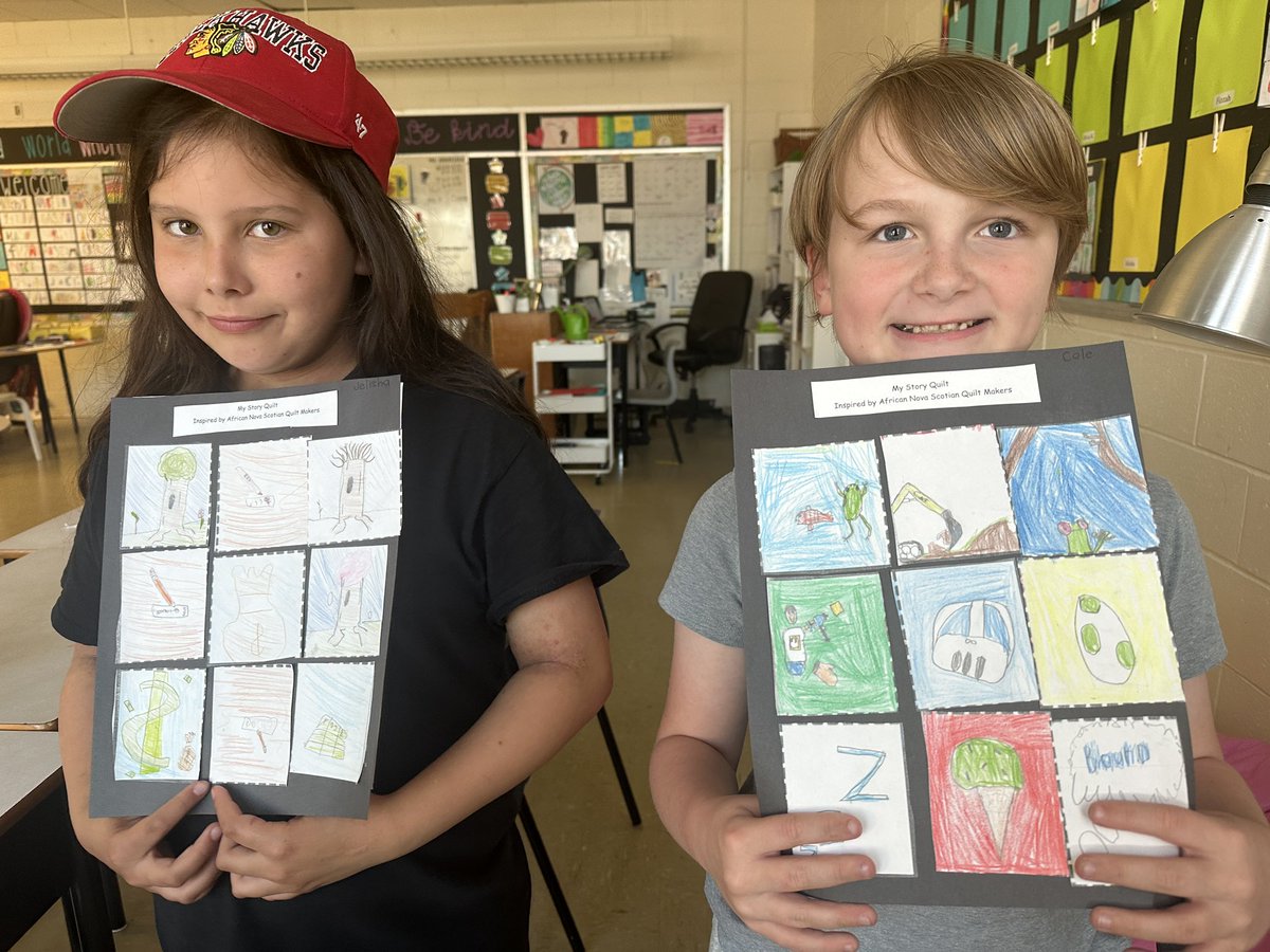 On #BlackExcellenceDay students studied the artwork of Letitia Fraser and learned about the history of African Nova Scotian quilt making. They also designed individual quilts that tell their own unique story. @HRCE_NS @AlderneyElem