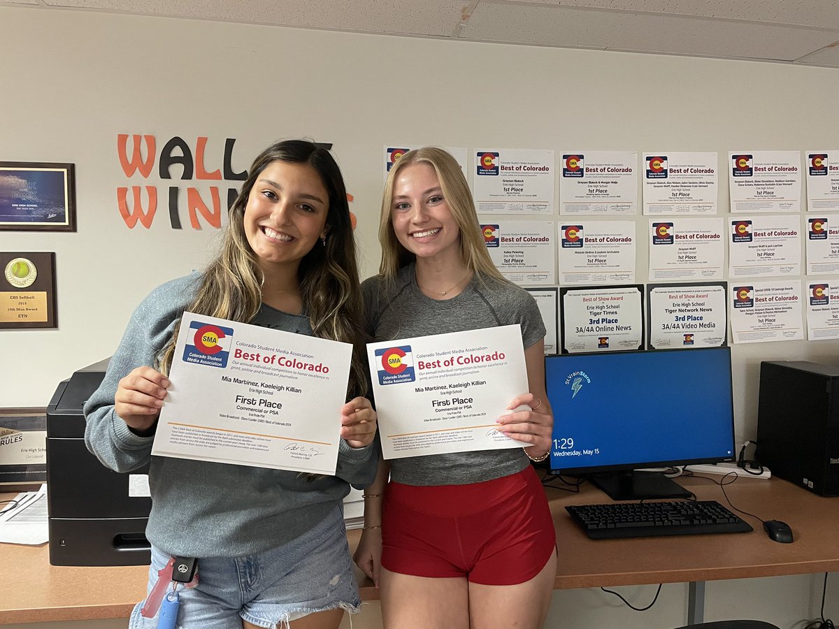 ErieTigerMedia's tweet image. A couple of more Awards!

Mia Martinez and Ewan Pantier won first place in the state for in-depth special report for their Unfinished Business Documentary.

Mia Martinez and Kaeleigh Killian won first place in the state for best commercial/PSA!