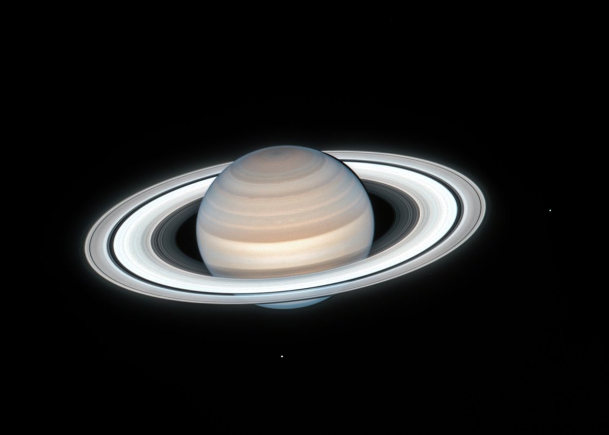 Saturn is the sixth planet from the Sun.🪐

Saturn’s ring system is the most complex in the solar system: each one is made of 90 to 95% water ice and are, on average, only 20 metres thick.

Source: NASA, ESA, CSA