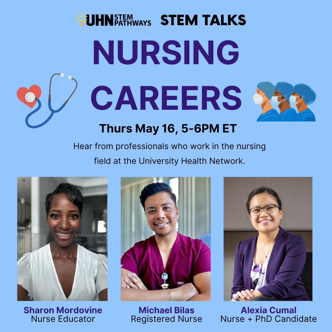 There's still time to register! Our May #STEM Talks is TOMORROW. Join us at 5pm ET to hear from an amazing group of nurses @UHN. 🩺 Register here: us06web.zoom.us/meeting/regist…